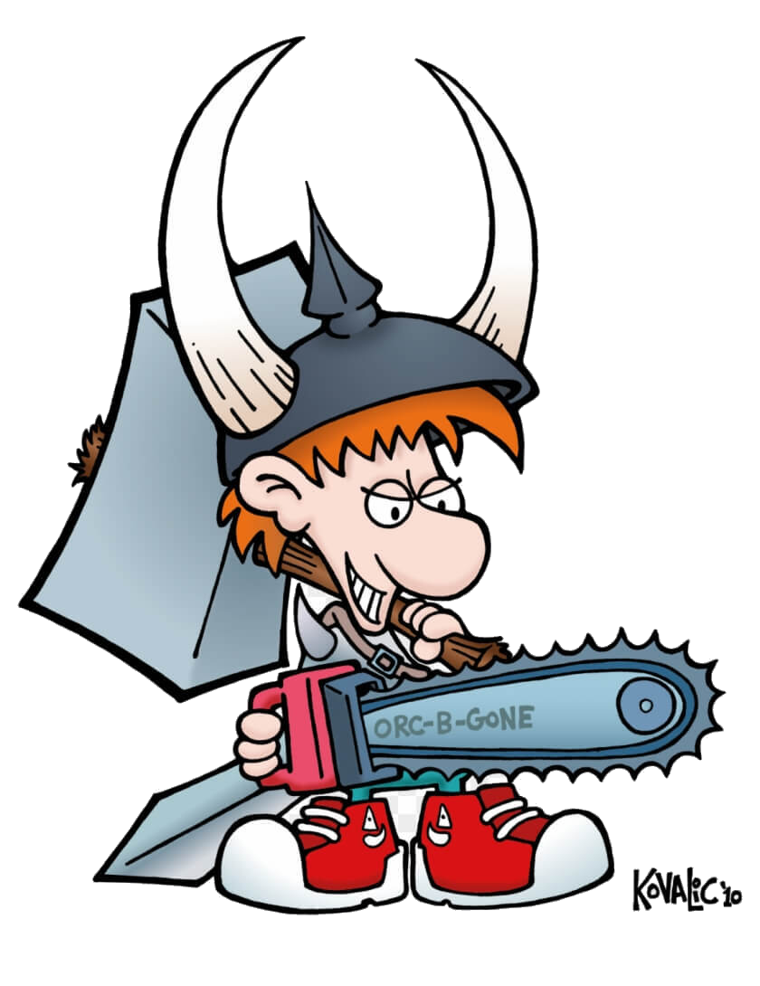 Munchkin character holding chainsaw